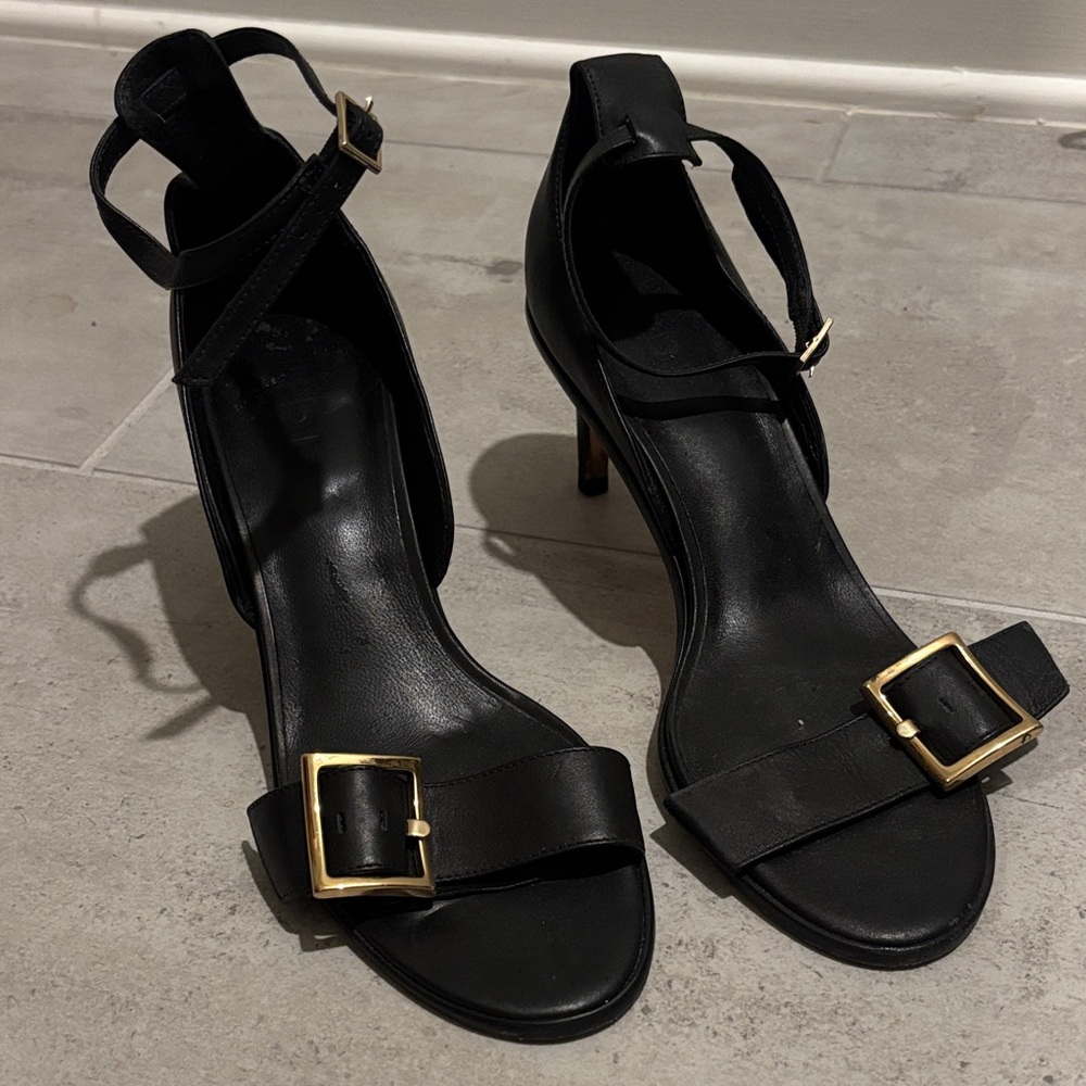 Tibi Black Heels with Gold Buckle